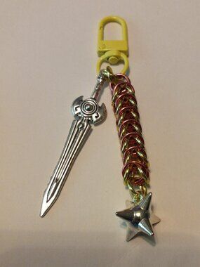 Pink & Gold Chain Mail keychain with Sword